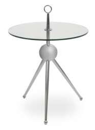 Orsina Clear Glass Stainless Steel Silver Frame Side Table, Tripod Stand Modern Accent Table, Round Glass Side Table