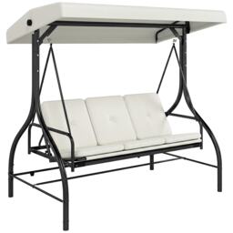 Outsunny 3 Seater Canopy Swing Chair Porch Hammock Bed Rocking Bench Cream White Cream