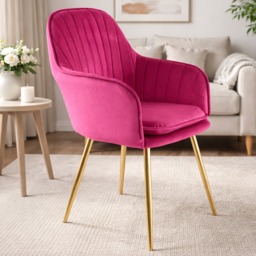 MUSE Chair Upholstered in Velvet Fabric with Gold Legs - Fuchsia Pink Pink Fuchsia One Size