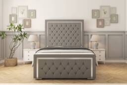 "Sloomy Sofia Chrome Pewter Dumfries Bed Frame With 50"" Upholstered Headboard 5' King"