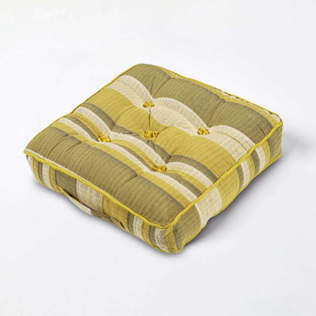 Homescapes Morocco Striped Cotton Floor Cushion Yellow Yellow 40 x 40 cm