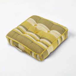 Homescapes Morocco Striped Cotton Floor Cushion Yellow Yellow 40 x 40 cm