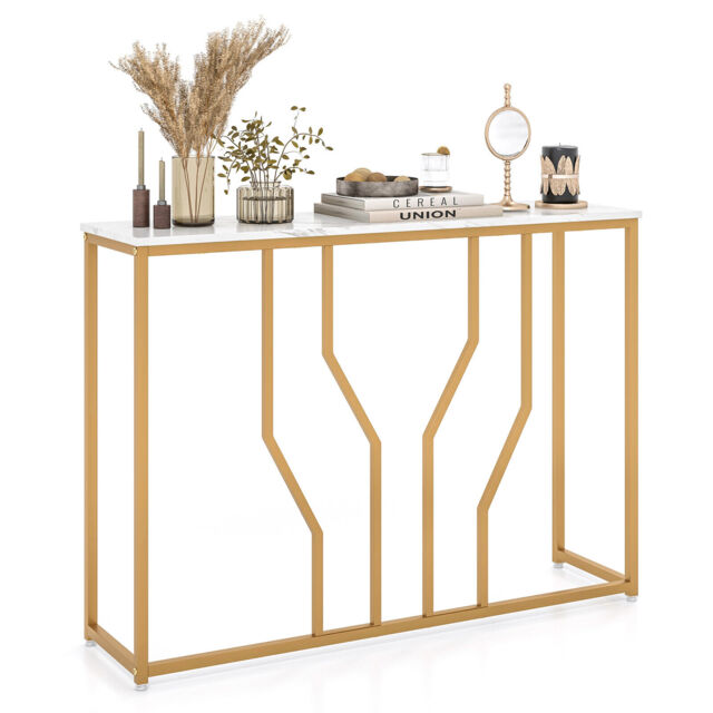COSTWAY 110 cm Gold Console Table Entryway Table White