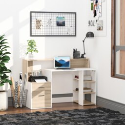 HOMCOM Computer Desk with Drawers and Storage Shelves, Office Desk Writing Table with Printer Stand, Large Workstation for Study Play Work Home Office, 137 x 55 x 92cm, Oak