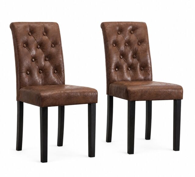 MCC Direct Set of 2 Fabric Linen Button Back Kitchen Dining Chairs