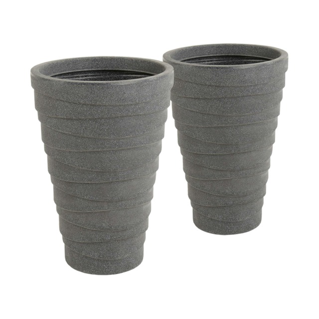 Charles Bentley Pair of Tall Trojan Round Charcoal Planters - Dia. 38cm