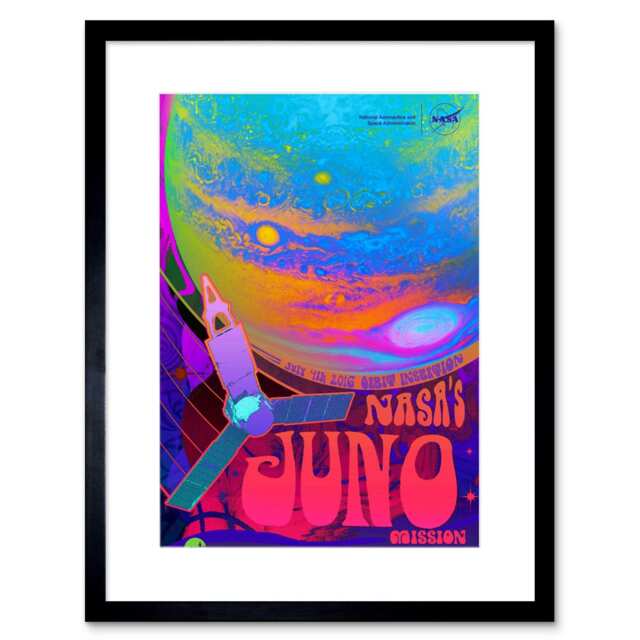 "NASA Juno Mission to Jupiter Psychedelic 9x7"" Black Framed Wall Art Print"
