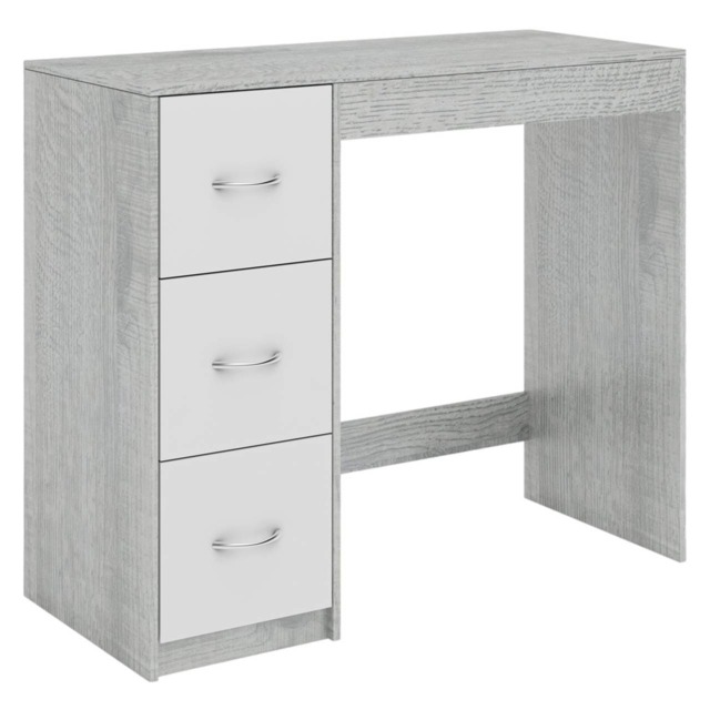 3-Drawer Wooden Desk and Dressing Table - Multi-Functional, 79.5x93x40 cm Grey Ash Grey & White 22.5 x 43.5 x 98.5 1
