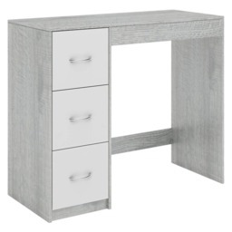 3-Drawer Wooden Desk and Dressing Table - Multi-Functional, 79.5x93x40 cm Grey Ash Grey & White 22.5 x 43.5 x 98.5 1