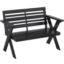 Outsunny 2 Seater Wood Garden Bench, Slatted Patio Bench with Armrest Black Black Black Not provided
