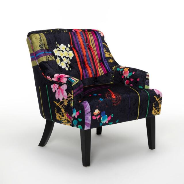 Fabric Black Patchwork Lydia Accent Chair