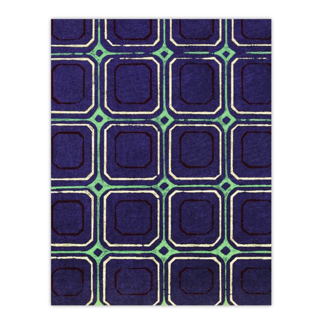"Geometric Blue Green Square Pattern Vintage Wall Art Print Korin 12x16"""