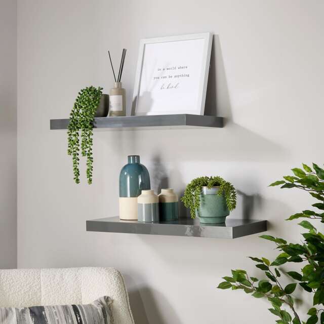 Floating Storage Shelf Wall Mounted Wooden CD DVD Book Shelves Home Living Room Grey