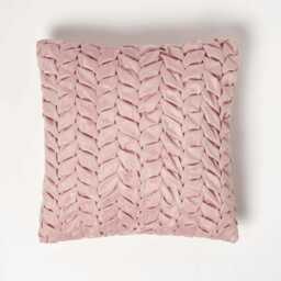 Homescapes Grace Pleated Pink Velvet Cushion - 45 x 45 cm Pink 1