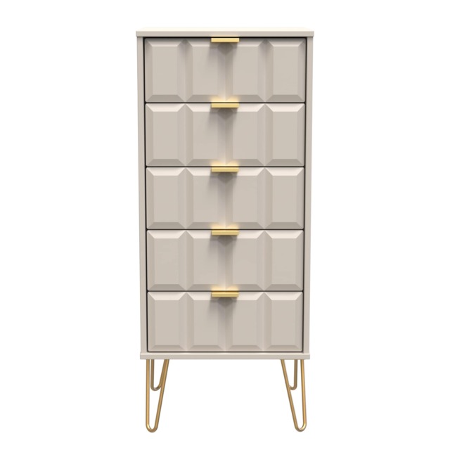 Metro 5 Drawer Tall Bedside Cabinet in Kashmir Matt (Ready Assembled) Cream Kashmir Matt