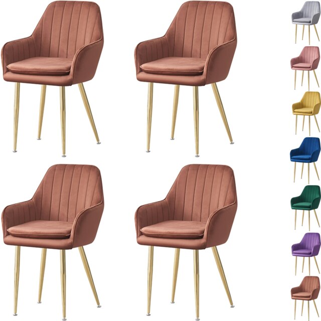 MOF Set of 4 Dining chair Armchair with Armrest & Backrest Upholstered seat with Metal legs T05 Brown