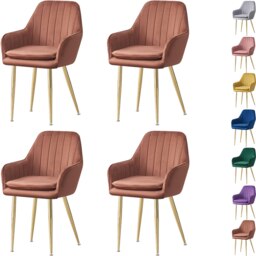 MOF Set of 4 Dining chair Armchair with Armrest & Backrest Upholstered seat with Metal legs T05 Brown
