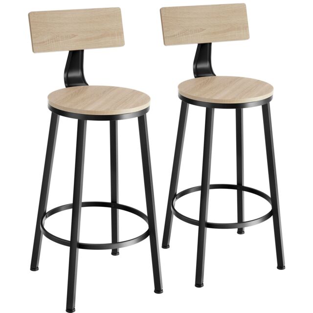 Bar Stools Poole with Backrest in Industrial Style Brown industrial wood light, oak Sonoma 2