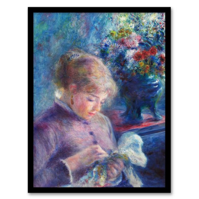 "Young Woman Sewing Renoir Vintage Framed Wall Art Print 12X16"""