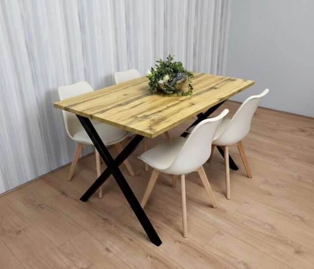 Stone Effect Dining Table Set of 4 Cream Plastic Chairs with Faux Leather Padded Seats