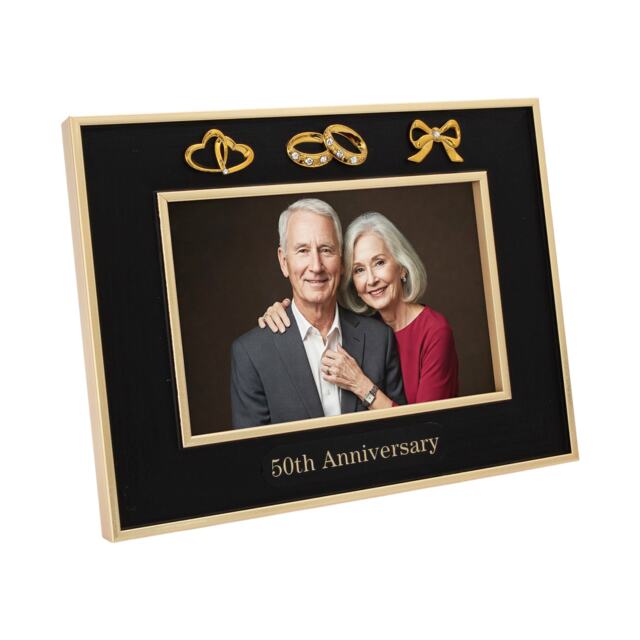 50th Anniversary Picture Frame in Matte Black with Brushed Gold Trim Gold One Size