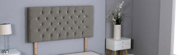 "Grey Plush Velvet Chesterfield Headboard Grey 4FT Small Double 20""inch Headboard"