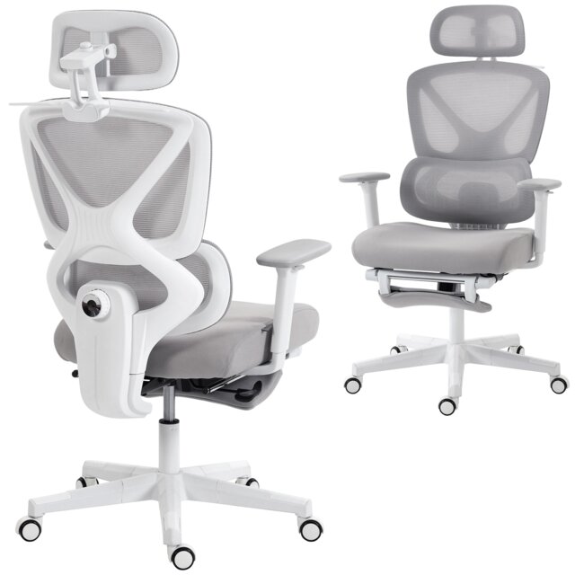 HOMCOM Executive Office Chair, Recliner Computer Chair with Footrest, Grey