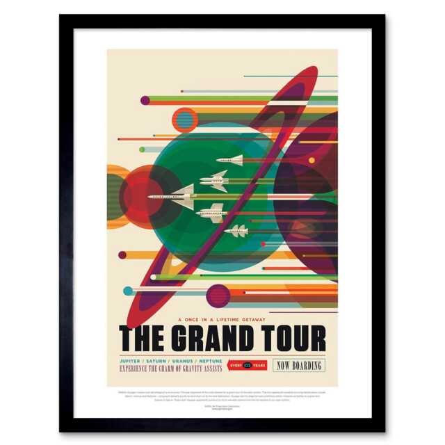 "NASA Space Exploration Travel Advert Grand Tour 12x16"" Framed Wall Art Print"