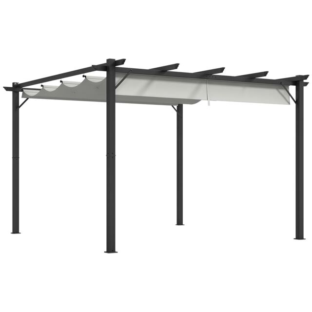 Outsunny 3 x 3m Pergola with Retractable Roof Canopy, Aluminium Frame Garden Gazebo Outdoor Sun Shade Shelter for Grill, Patio, Light Grey