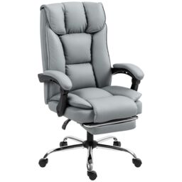 HOMCOM Executive Office Chair with Footrest, Pet-Friendly Leather Reclining Ergonomic Computer Desk Chair with Double-Layer Padding, Upholstered Swivel Recliner for Home Office, Working, Black Black Black