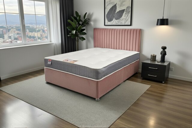Emily Divan Bed, No Drawers + Sprung Memory Foam Mattress & Headboard