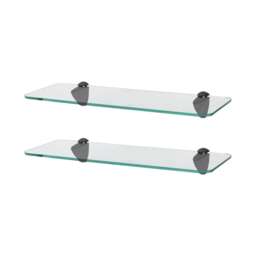 Harbour Housewares Rounded Floating Glass Shelf - 40cm - Metallic Brackets - Bathroom Shower Storage Vanity Display Unit Shelf Black Black 2