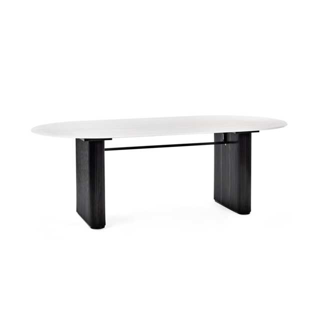 Premium Belluno 220cm White Stone Effect Oval Dining Table