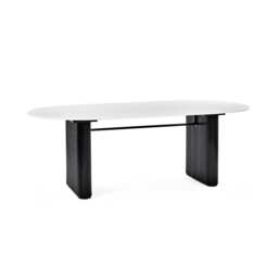 Premium Belluno 220cm White Stone Effect Oval Dining Table