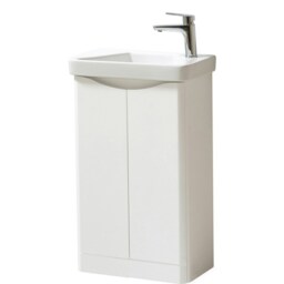 Bathroom Floor Standing 2 Door Cloakroom Unit and Ceramic Basin 500mm Wide - Gloss White - (Arch) - Brassware Not Included White White 1