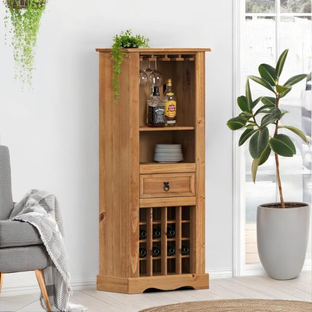 Mercers Furniture Corona Wine Rack 1 Drawer Drinks Cabinet Storage Solid Wood Pine Wooden with Mexican Styling