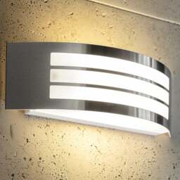 CGC Striker Stainless Steel Curved Outdoor Wall Light IP54 E27 Multi Grey / silver Length: 10 cm, Width: 31.5 cm, Depth: 9 cm