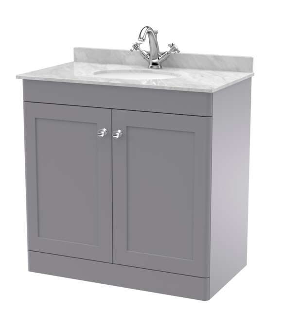 Balterley Swynnerton Traditional 2 Door Floor Standing Vanity Unit with Marble Basin, Satin Grey, 800mm