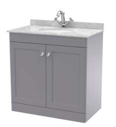 Balterley Swynnerton Traditional 2 Door Floor Standing Vanity Unit with Marble Basin, Satin Grey, 800mm