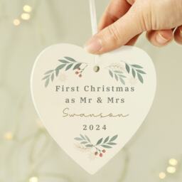 Our First Christmas As Mr & Mrs" Personalized Keepsake Heart Ornament – Juniper & Joy
