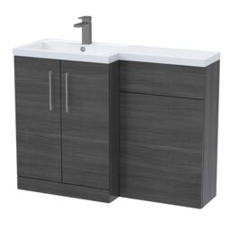 Balterley Left-Hand Bathroom Vanity and WC Unit Combination with Basin, with Handles Grey Anthracite Woodgrain
