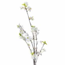 White Cherry Blossom Spray Artificial Plant - Fabric/Plastic - L25 x W28 x H124 cm - White