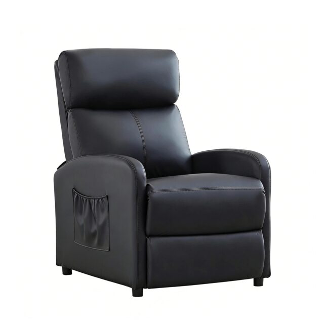 CozyWell Faux Leather Black Reclining Arm Chair Black