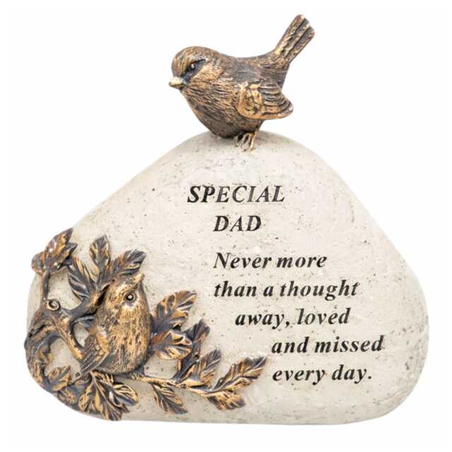 Memorial Dad Stone Bird Plaque 18x16cm Graveside Ornament Gift Remembrance