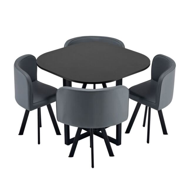 5 Piece Modern Dining Set Black Table With Grey Chairs