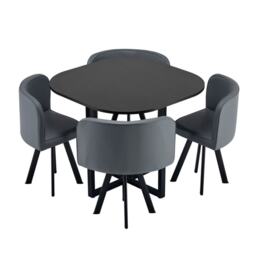 5 Piece Modern Dining Set Black Table With Grey Chairs