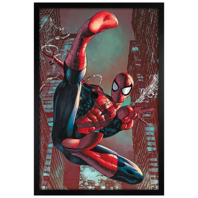 Black Wooden Framed Spider-Man Web Sling Maxi Poster Multi