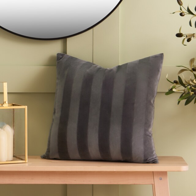 OHS 2 Pack Soft Stripe Velvet Decorative Square Cushion Covers Grey Charcoal 45 x 45 cm