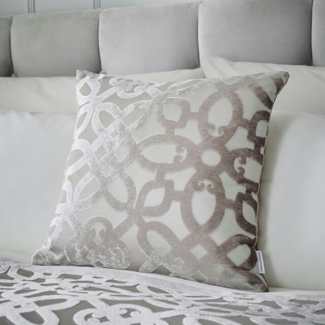 Catherine Lansfield Lattice Cut Velvet 43x43cm Cushion Natural Cream Natural 43 x 43cm 1