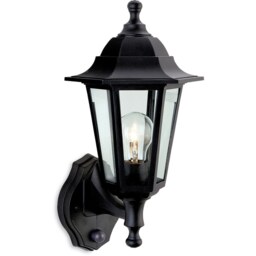 Malmo 1 Light Outdoor Wall Lantern - Uplight With Pir Black Resin IP44, E27